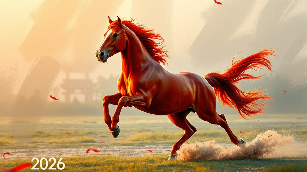 2026년, 붉은 말의 해 맞이! (realistic 스타일)