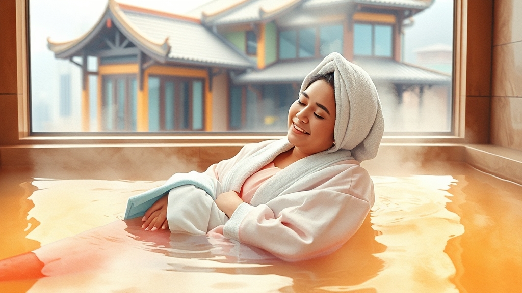추천 숙소와 온천 (watercolor 스타일)