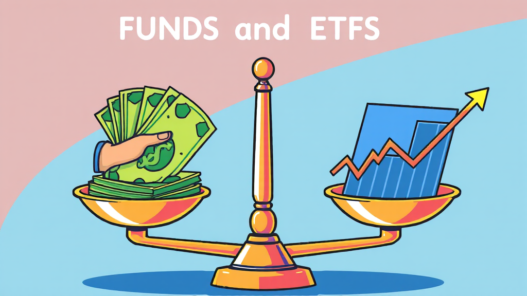 펀드 vs ETF: 핵심 차이점 (cartoon 스타일)