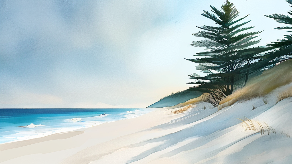 끝없이 펼쳐진 하얀 모래사장, 명사십리 (watercolor 스타일)