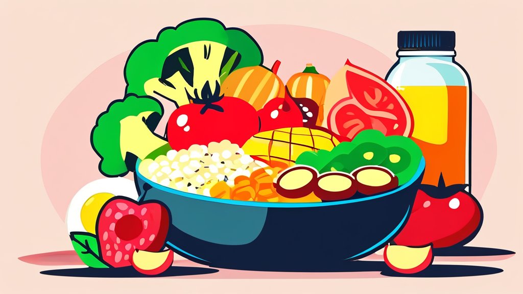 점심 식사의 비밀: 저녁 과식을 예방하는 균형 잡힌 식단 (cartoon 스타일)