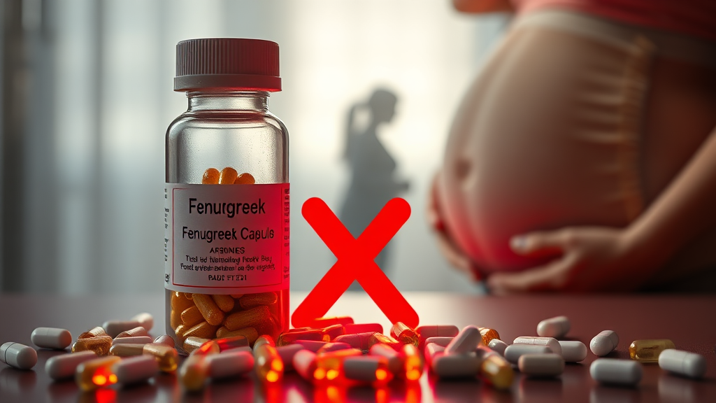 호로파 캡슐 섭취 시 주의사항 (realistic 스타일)