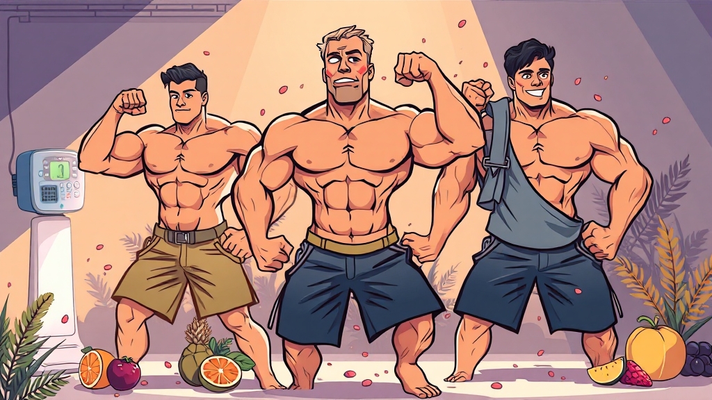 남성 건강, 기기와 성분으로 관리 (cartoon 스타일)