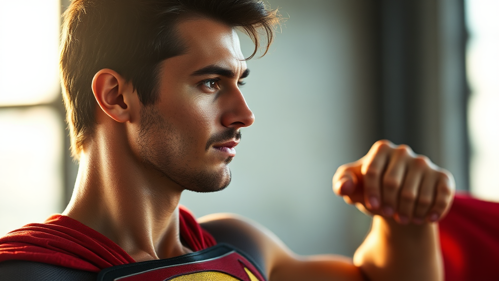 운동 전후 체감 변화: 슈퍼맨처럼 힘이 솟는 경험 (realistic 스타일)