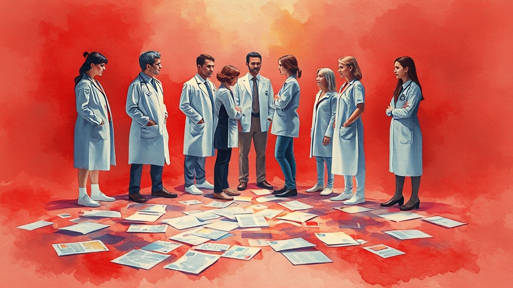 의료계 반응과 주요 쟁점 (watercolor 스타일)