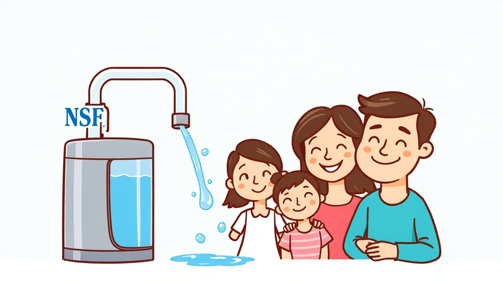 NSF 정수기, 무엇을 의미할까요? (cartoon 스타일)