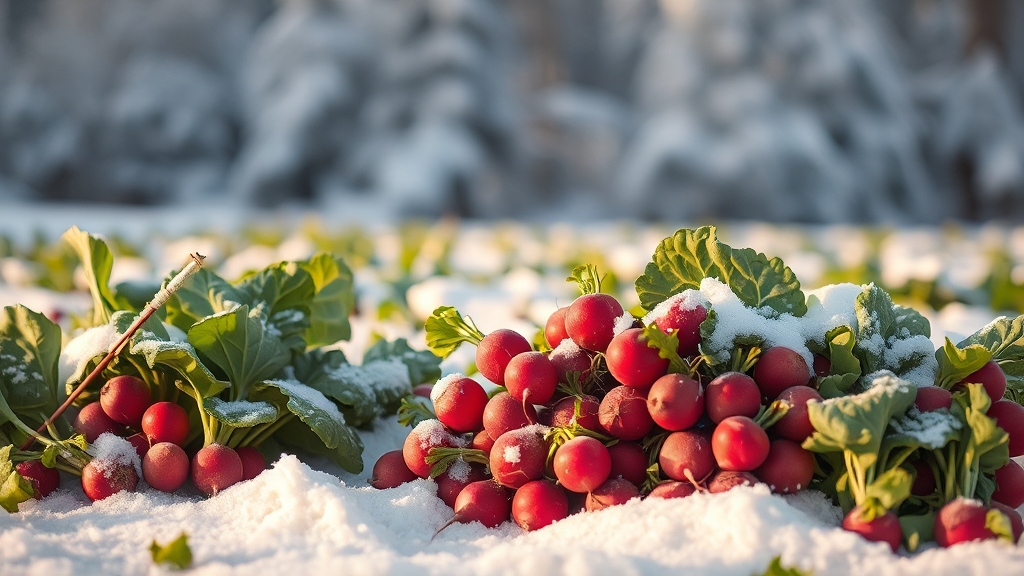 겨울 제철 채소: 무 & 시금치 (realistic 스타일)