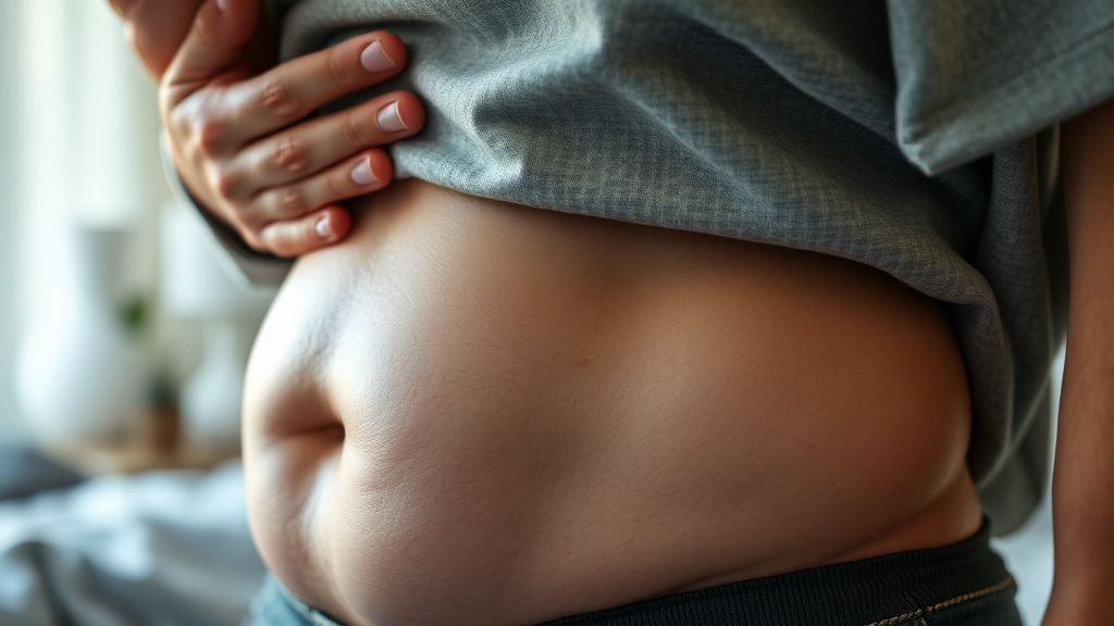 스트레스와 장 건강, 복부 팽만과의 관계 (realistic 스타일)