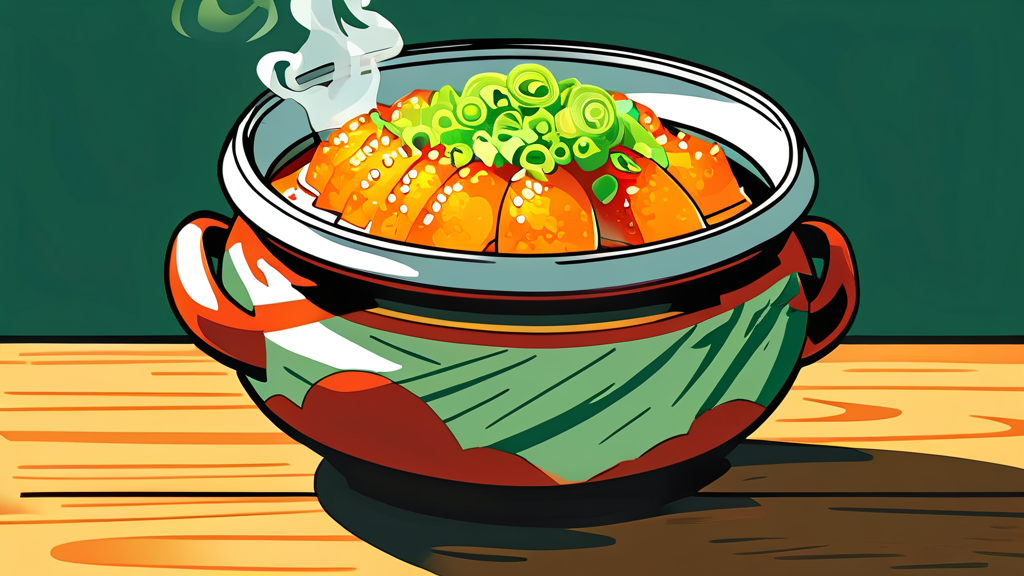 얼큰한 파김치장어전골 맛집 탐방 (cartoon 스타일)