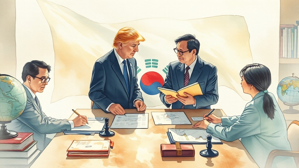 협상 과정 및 한국 정부의 입장 (watercolor 스타일)