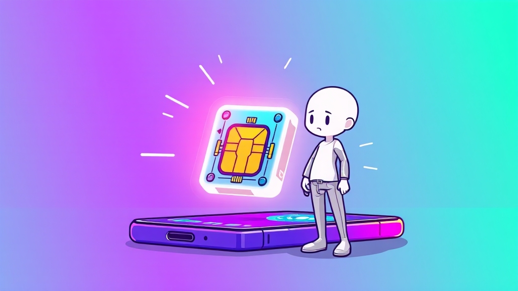 eSIM 도입과 SKT의 보안 강화 노력 (cartoon 스타일)
