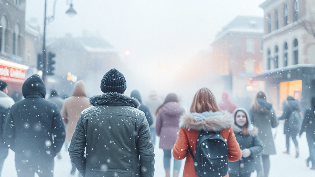 날씨 정보: 갑작스러운 한파 (watercolor 스타일)
