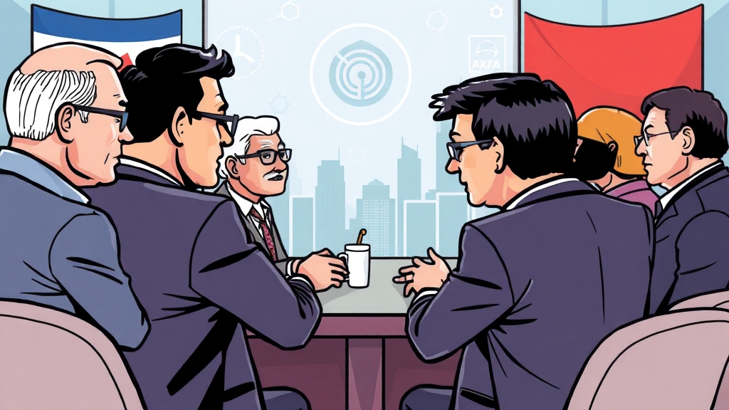 주요 기업 총수 회동 및 협력 가능성 (cartoon 스타일)