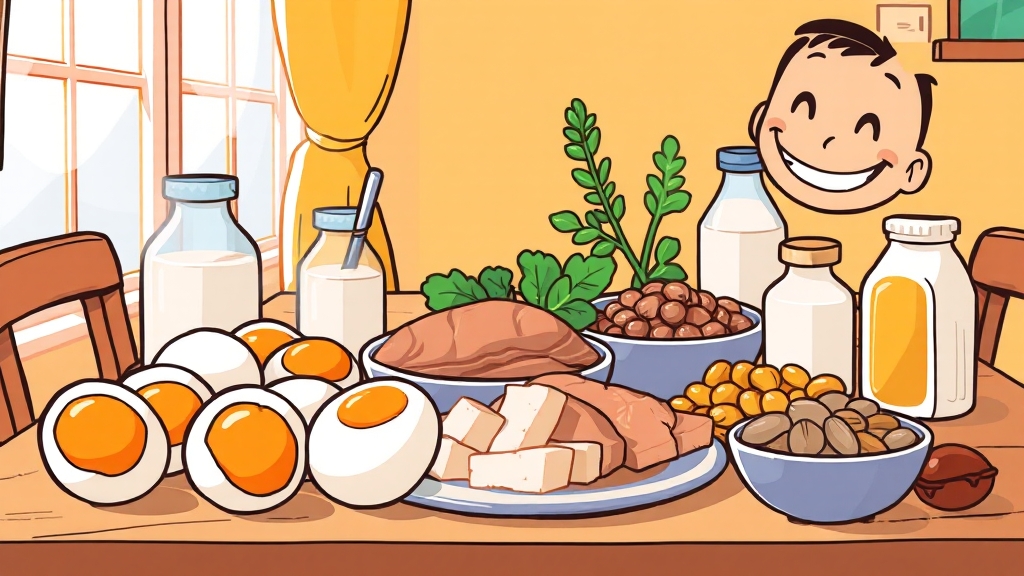 알부민 풍부 식품 (cartoon 스타일)