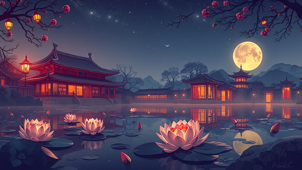 창경궁 야간 상설 프로그램: 물빛연화 (cartoon 스타일)