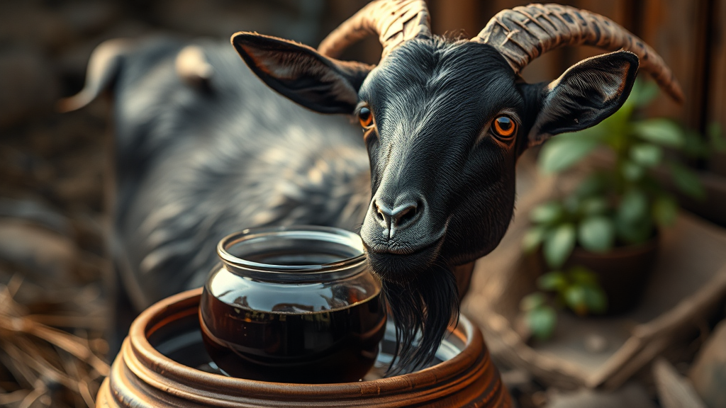 흑염소 진액, 무엇일까요? (realistic 스타일)