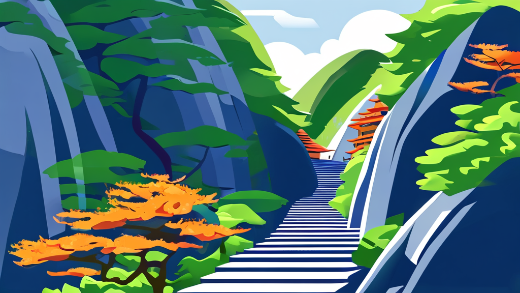 망우산과 용마산 구간별 경로 및 주요 지점 (illustration 스타일)