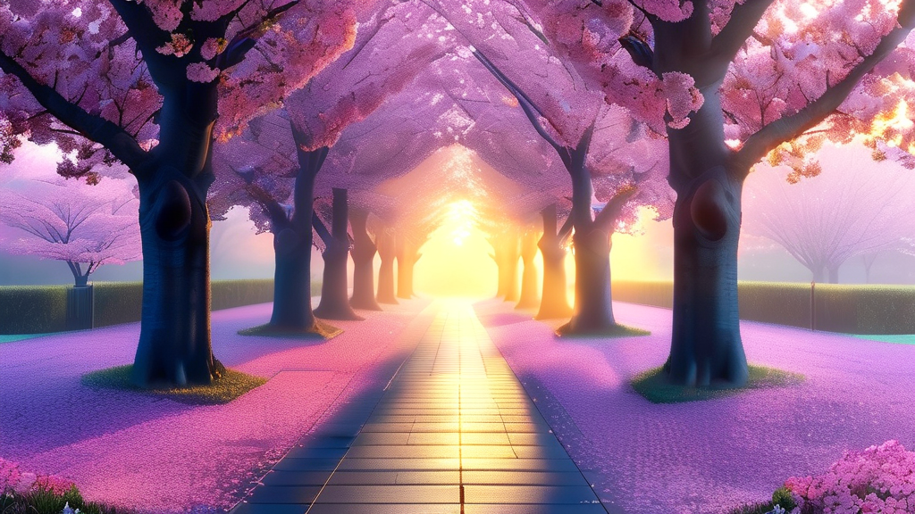 전남대학교 캠퍼스: 캠퍼스의 낭만을 담은 벚꽃길 (realistic 스타일)