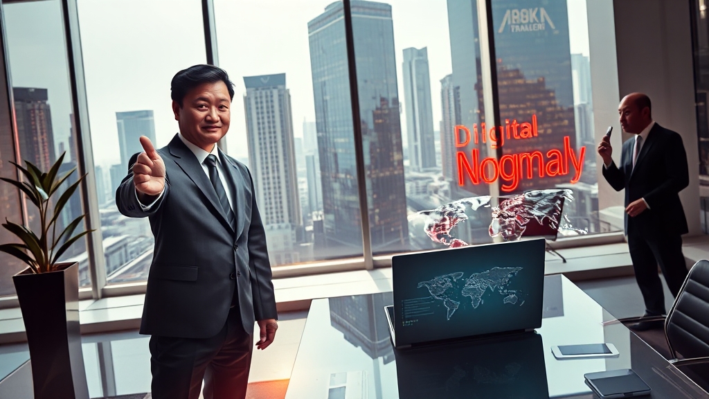 글로벌 기업가, 디지털 플랫폼 혁명 주도 (realistic 스타일)