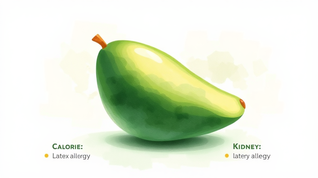 아보카도 섭취 시 주의사항과 잠재적 부작용 (watercolor 스타일)