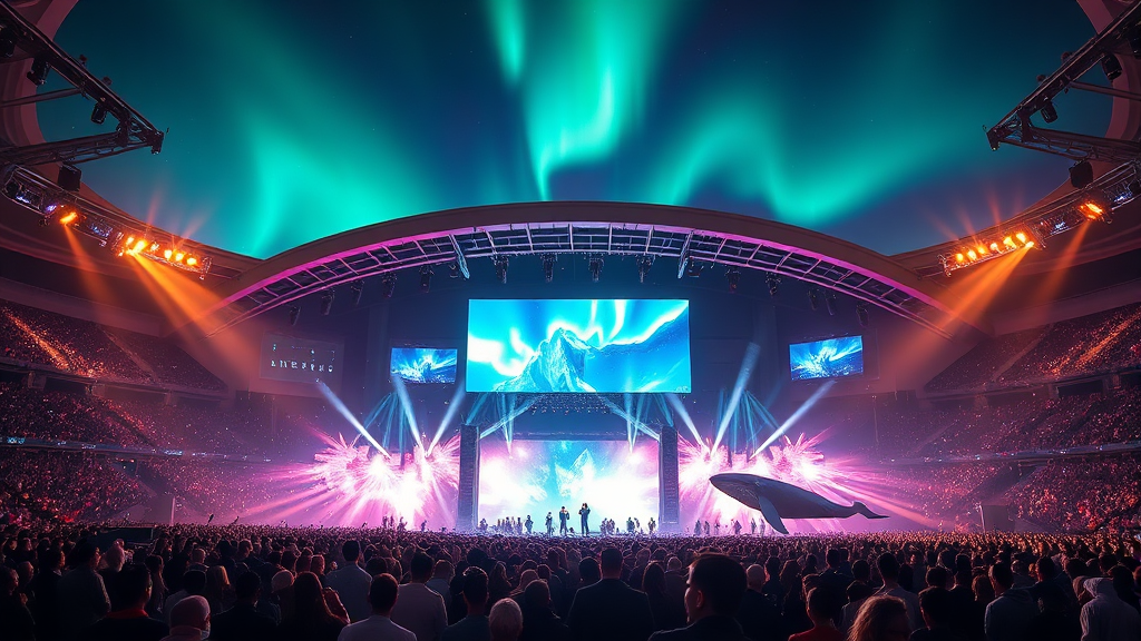 인스파이어 아레나: 잊지 못할 공연과 콘서트의 감동 (realistic 스타일)