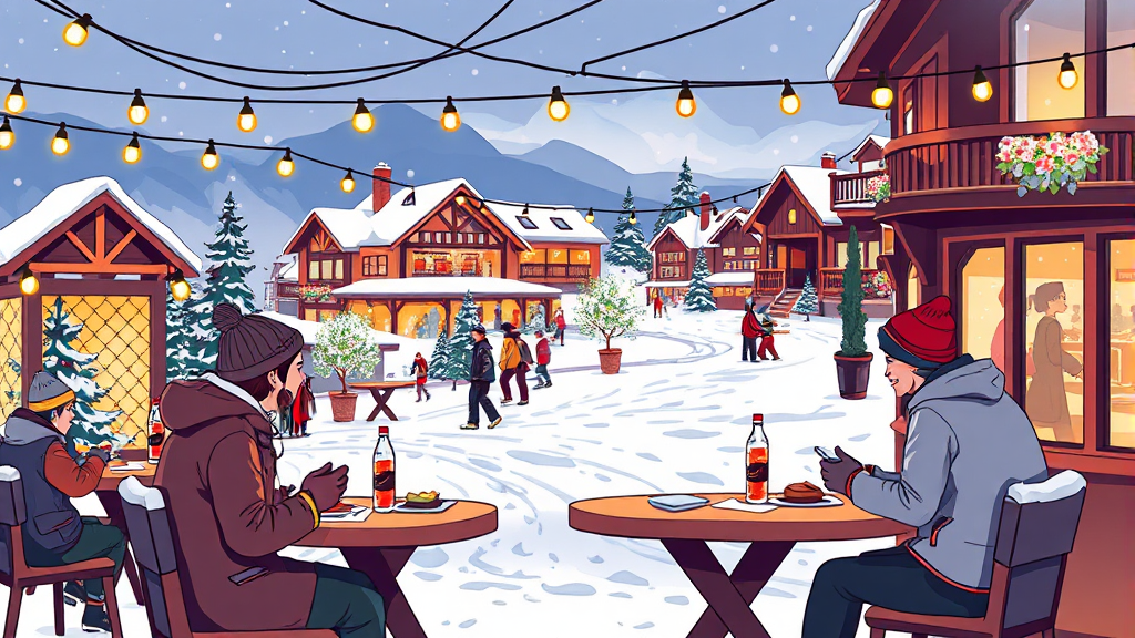 스키장 주변 정보 (교통, 숙박, 맛집) (illustration 스타일)