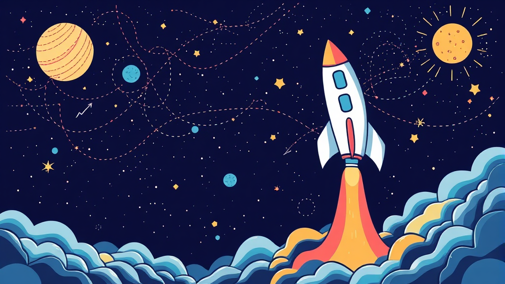 우주 산업 투자 전략 및 유의점 (illustration 스타일)