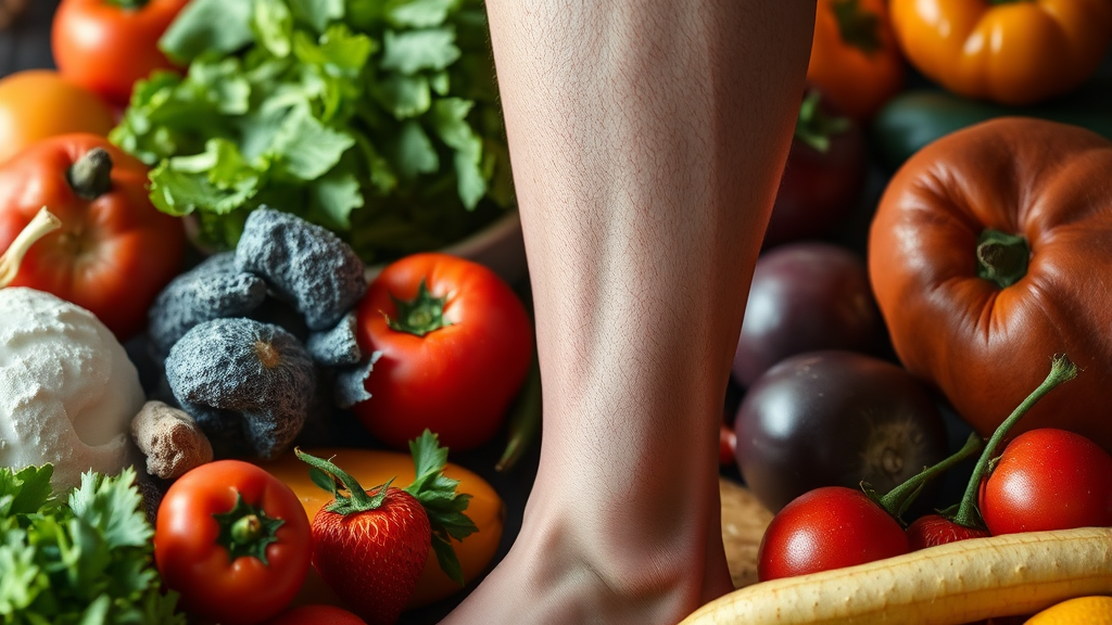 다리 부종에 좋은 음식 (realistic 스타일)