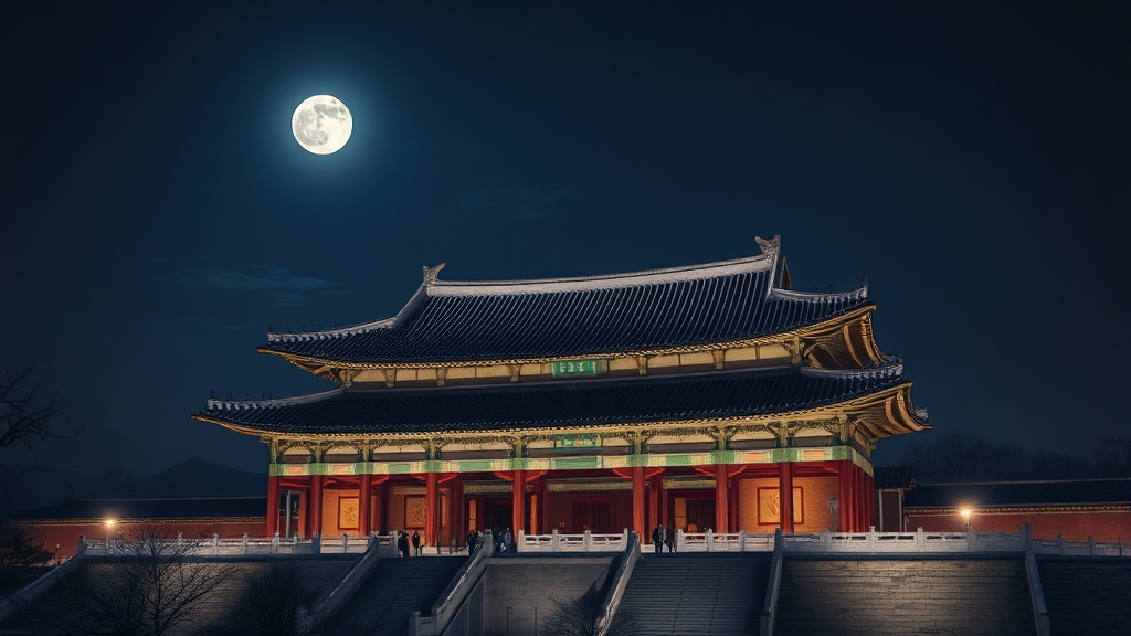 밤에 빛나는 궁궐의 매력 (realistic 스타일)