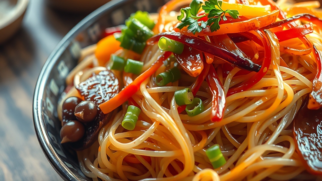 잡채 재료 준비 (realistic 스타일)