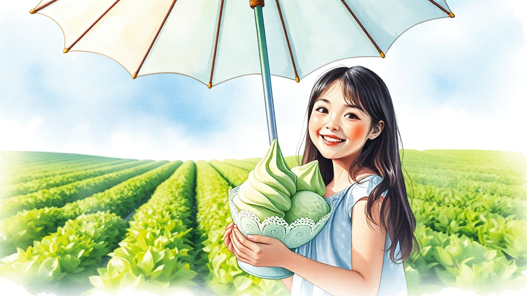 녹차 아이스크림: 놓칠 수 없는 맛 (watercolor 스타일)