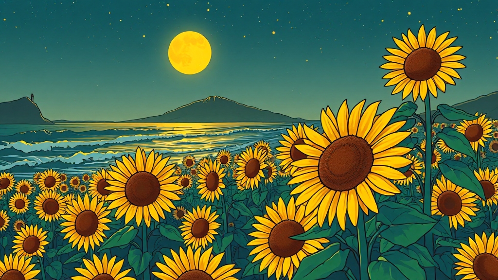 첨성대 해바라기 명소 (cartoon 스타일)