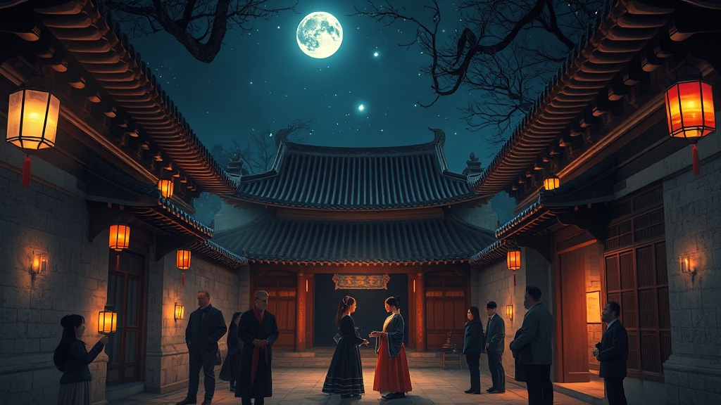 은은한 밤의 궁궐 산책: 달빛기행 개요 (realistic 스타일)