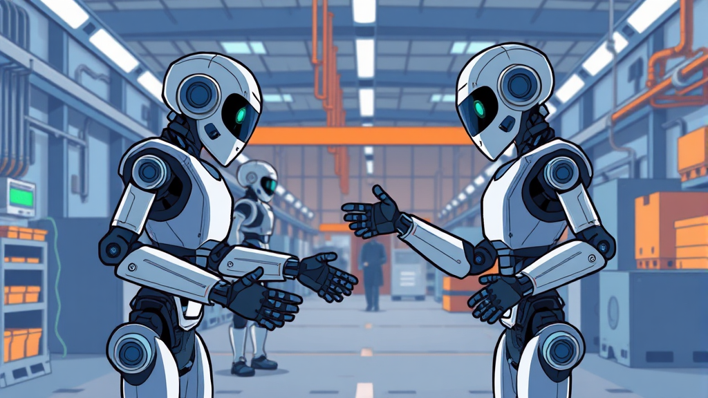 스마트팩토리 확산과 로봇 산업의 연결고리 (cartoon 스타일)