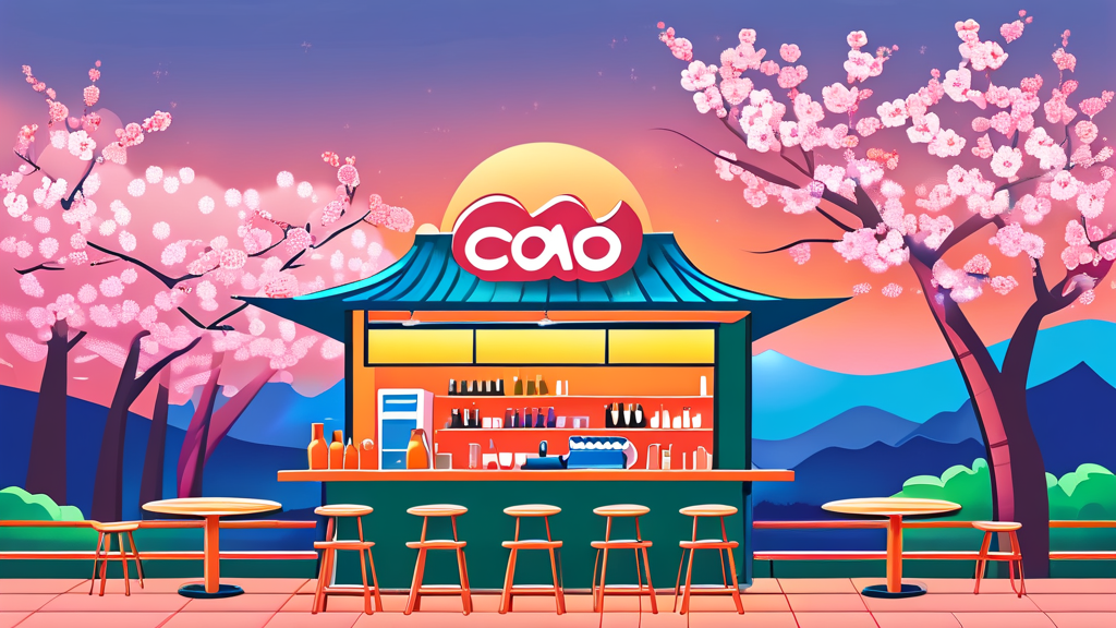 서울 도심 벚꽃 산책 코스와 연계한 카페 (cartoon 스타일)