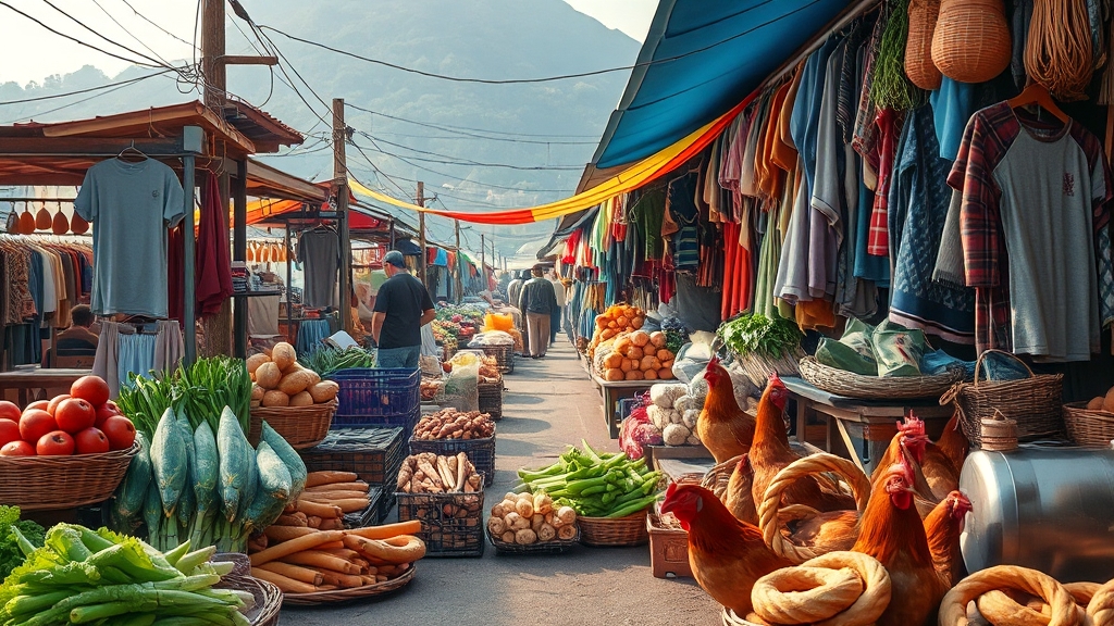 모란 5일장 판매 품목 (realistic 스타일)