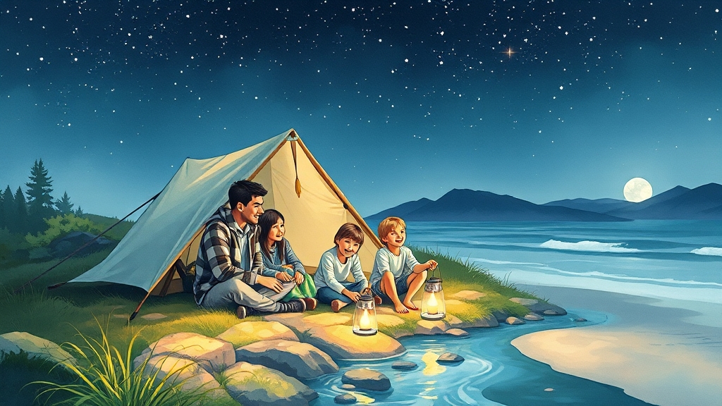 계곡 & 해변 캠핑장 (illustration 스타일)