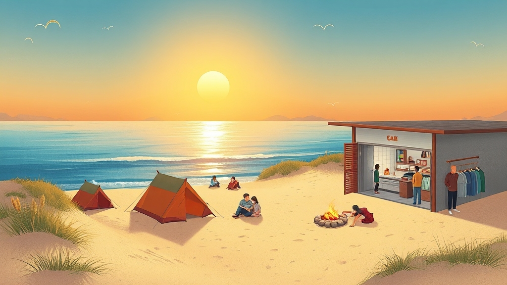 죽도 캠핑장 이용 정보 (illustration 스타일)
