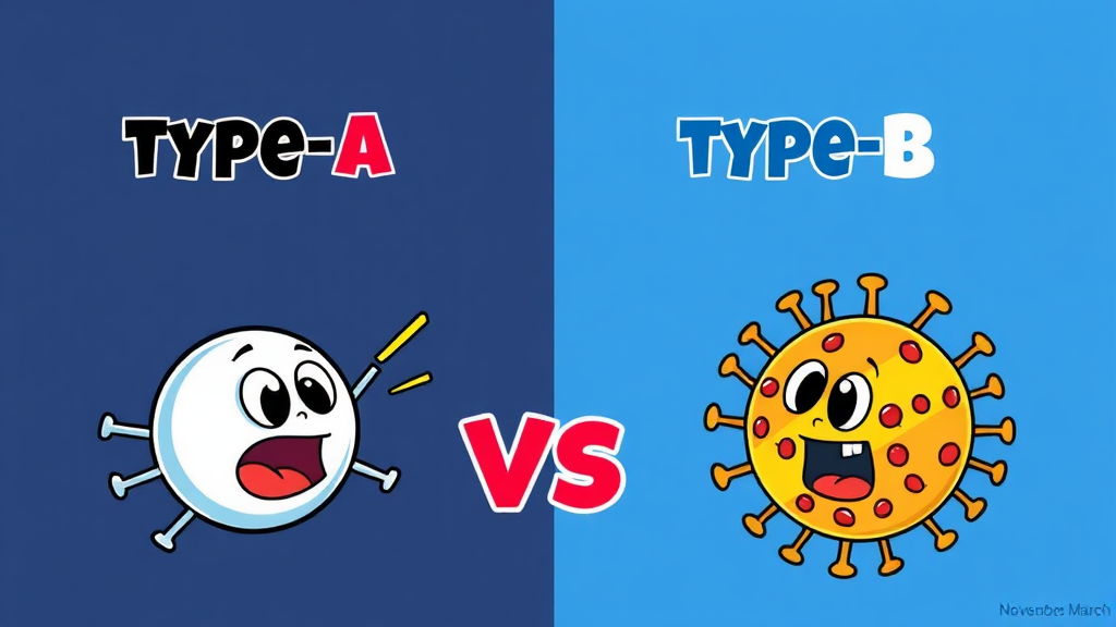 B형 독감 완벽 가이드: 증상, A형 독감 차이, 어린이, 자가 관리 및 치료법 (2026 최신) 4 A형 독감 vs B형 독감: 차이점 비교 (cartoon 스타일)