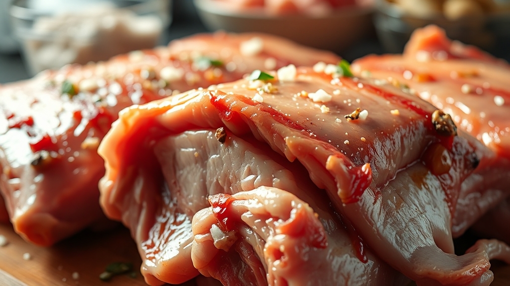 돼지고기 손질 및 밑간 (realistic 스타일)