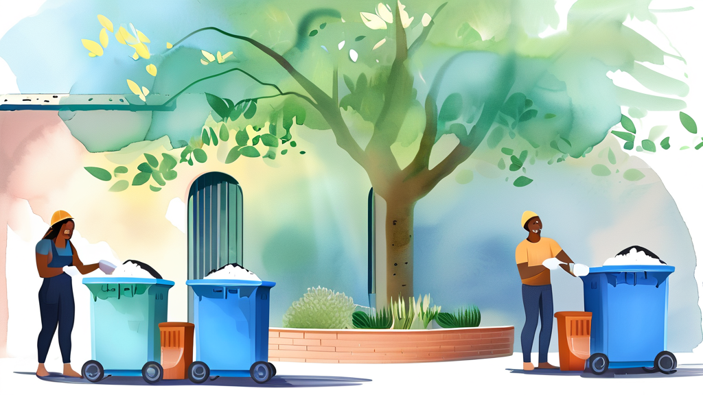 음식물 쓰레기 처리, 우리 동네를 깨끗하게 (watercolor 스타일)