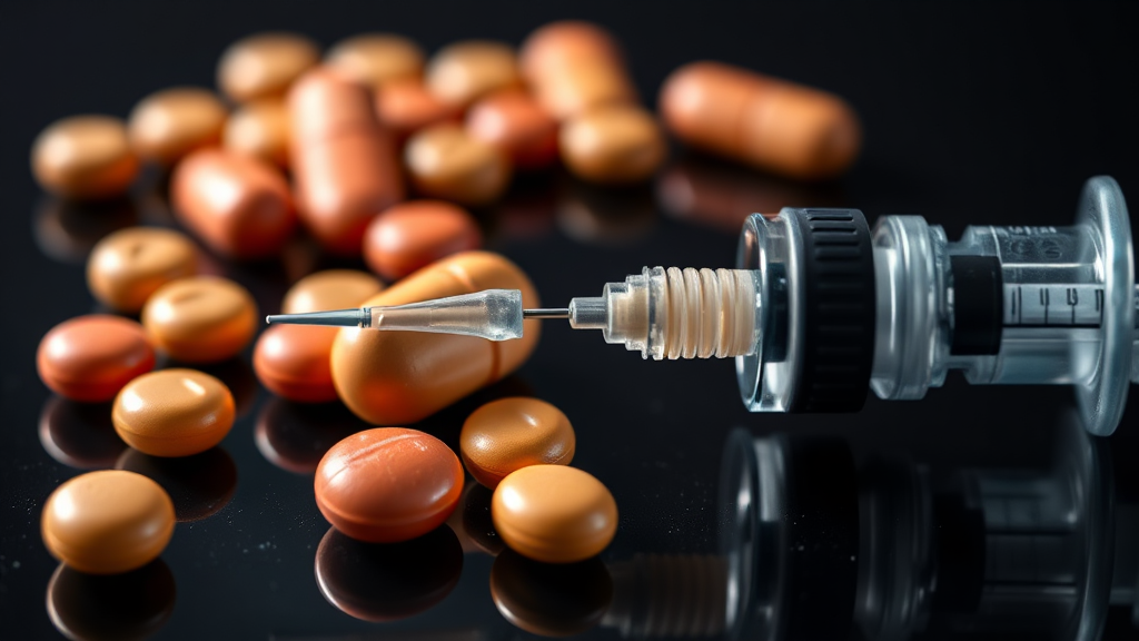 위고비 알약 vs 주사 비교 (realistic 스타일)