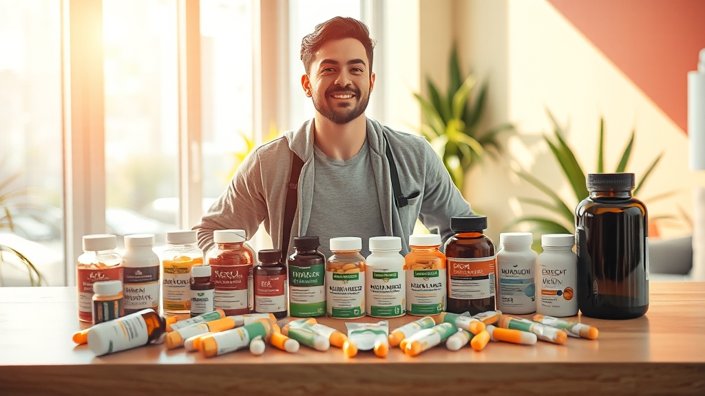 주요 성분: 비타민 B군, 아미노산 (realistic 스타일)