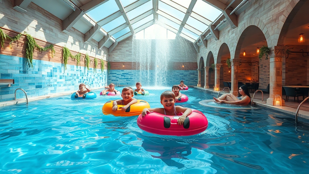 실내 워터파크: 사계절 즐거움 (realistic 스타일)