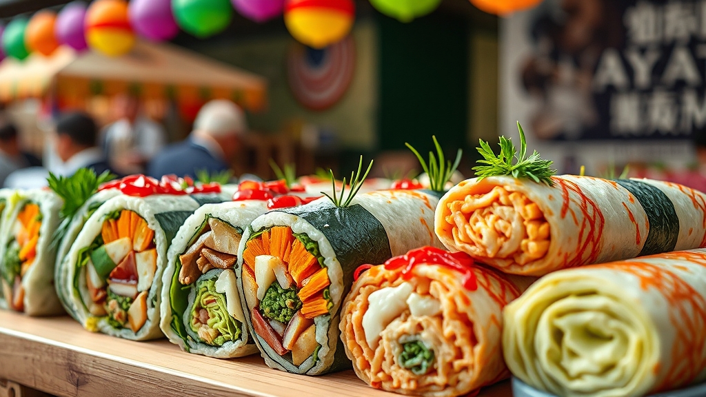 김밥 종류 및 특징 (realistic 스타일)