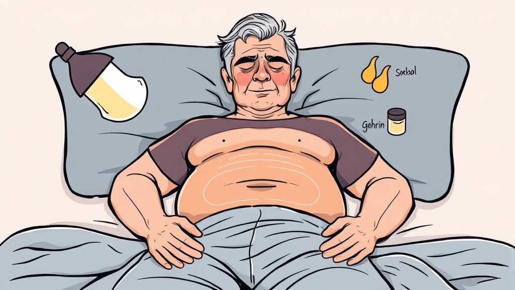 수면과 스트레스: 뱃살 감량의 숨겨진 열쇠 (illustration 스타일)