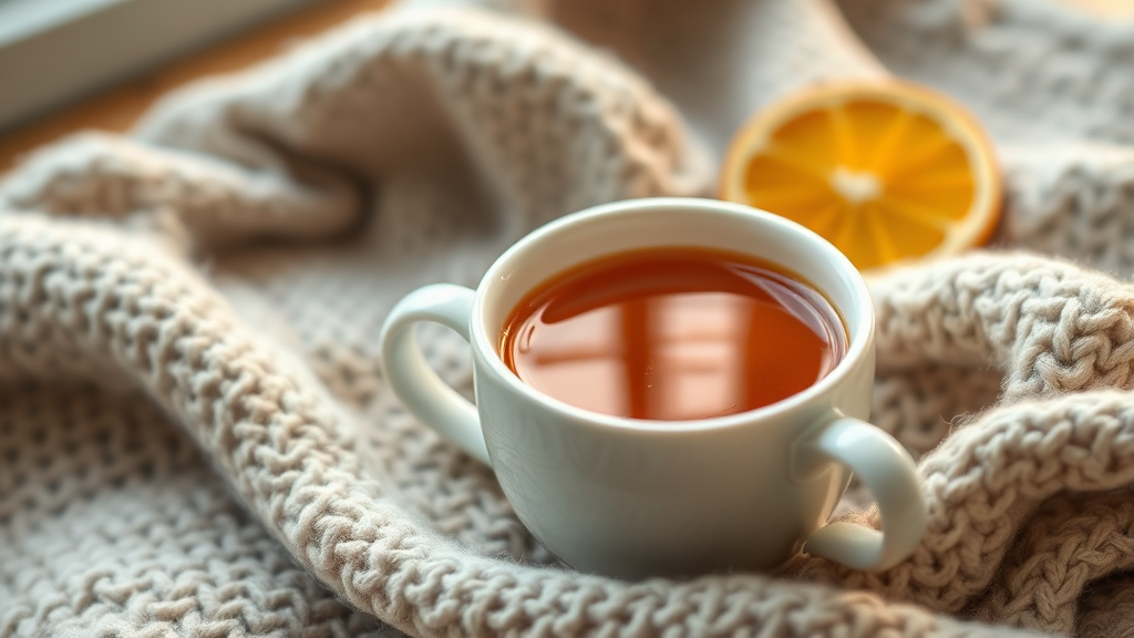 생강차: 몸에 따뜻한 이불을 덮어주는 효과 (realistic 스타일)