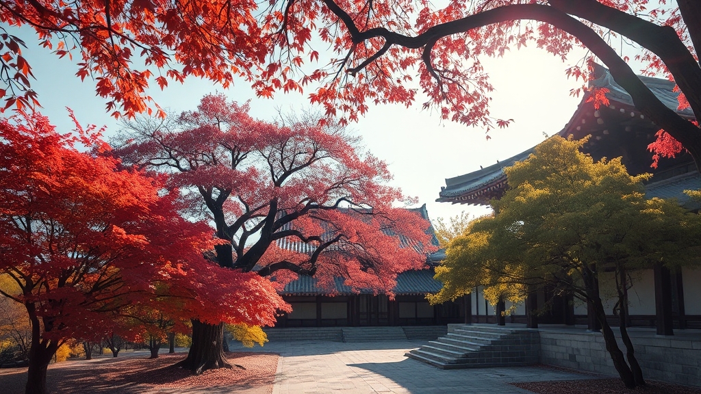 가을 단풍 명소: 붉은빛 향연 (realistic 스타일)