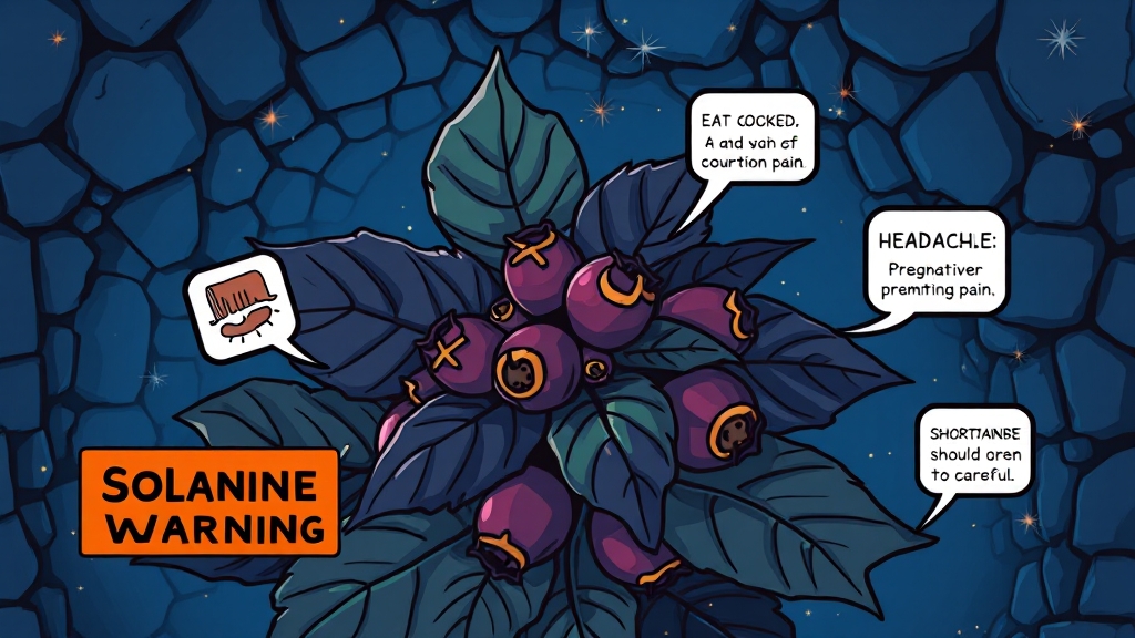 까마중 독성: 솔라닌 주의 (cartoon 스타일)