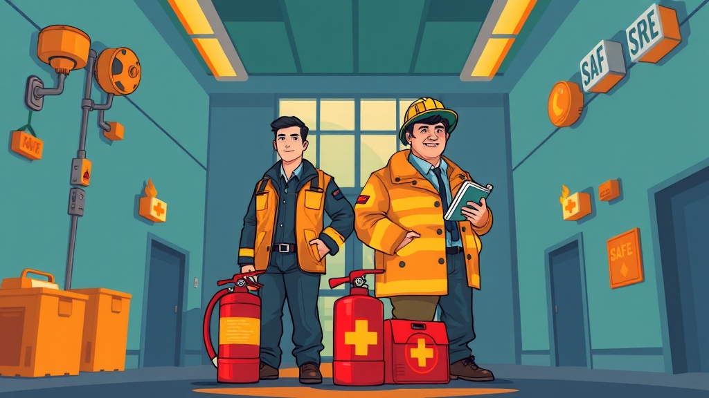 소방안전관리자의 역할과 활용 분야 (cartoon 스타일)